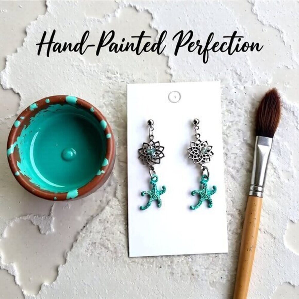 Coastal ~ Beach ~ Island Living! Patina Painted Starfish ~ Sea Star ~ Earrings#3